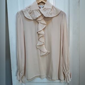 Vintage Silk Cygne Design Light Peachy Ruffle Romantic Women’s Blouse size 8